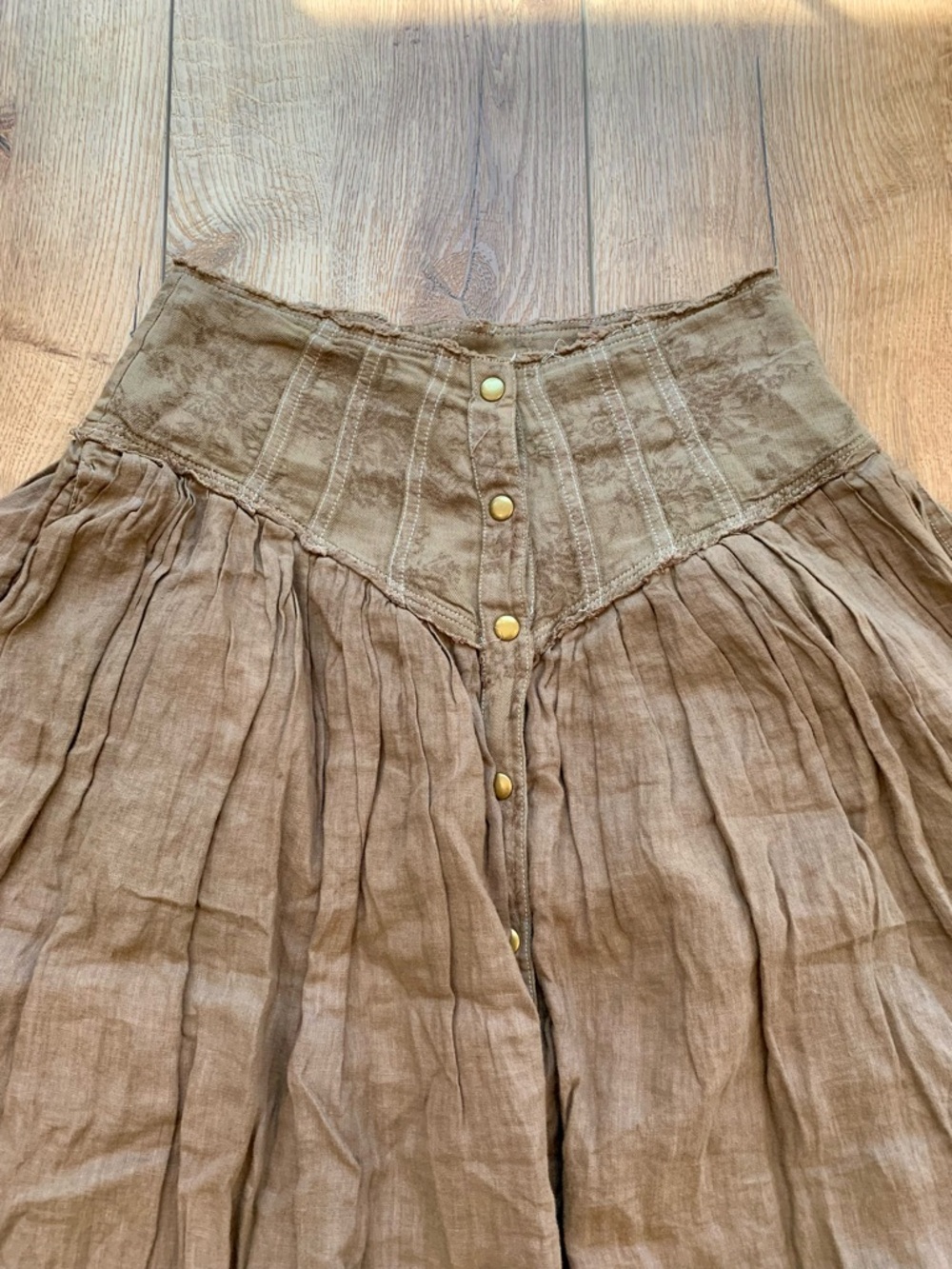 Anthropologie Brown Linen Midi Skirt